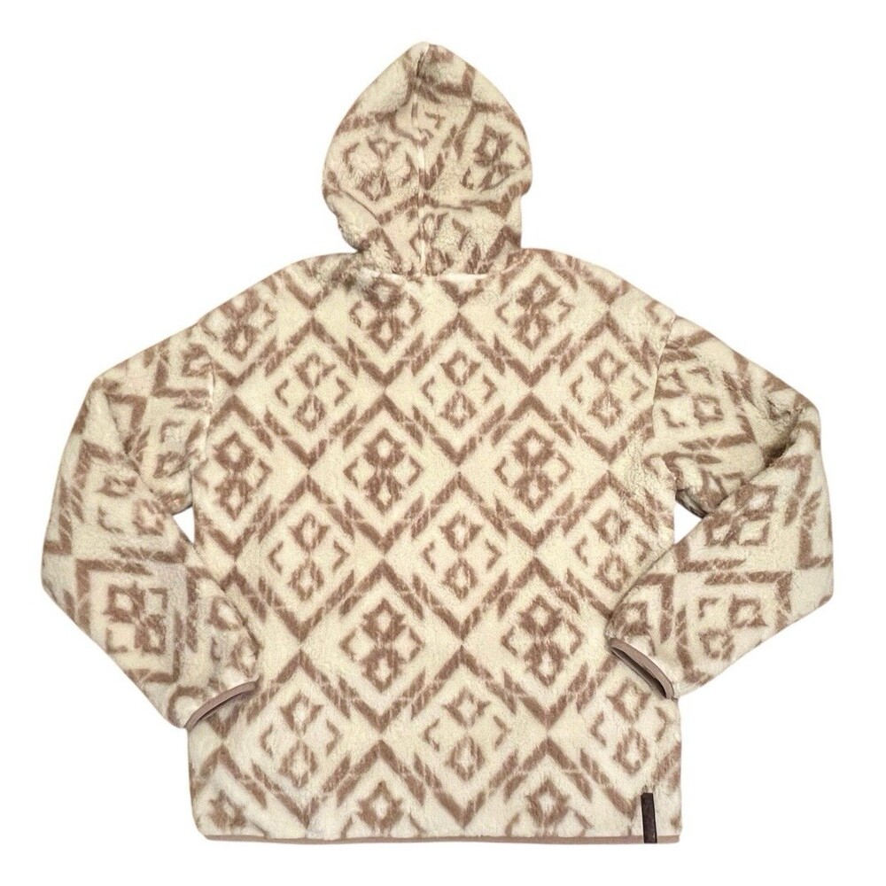 CINCH 1/2 Zip Cream Tan Sherpa Pullover Hoodie Southwest Aztec Soft Fluffy L NWT - Picture 2 of 6